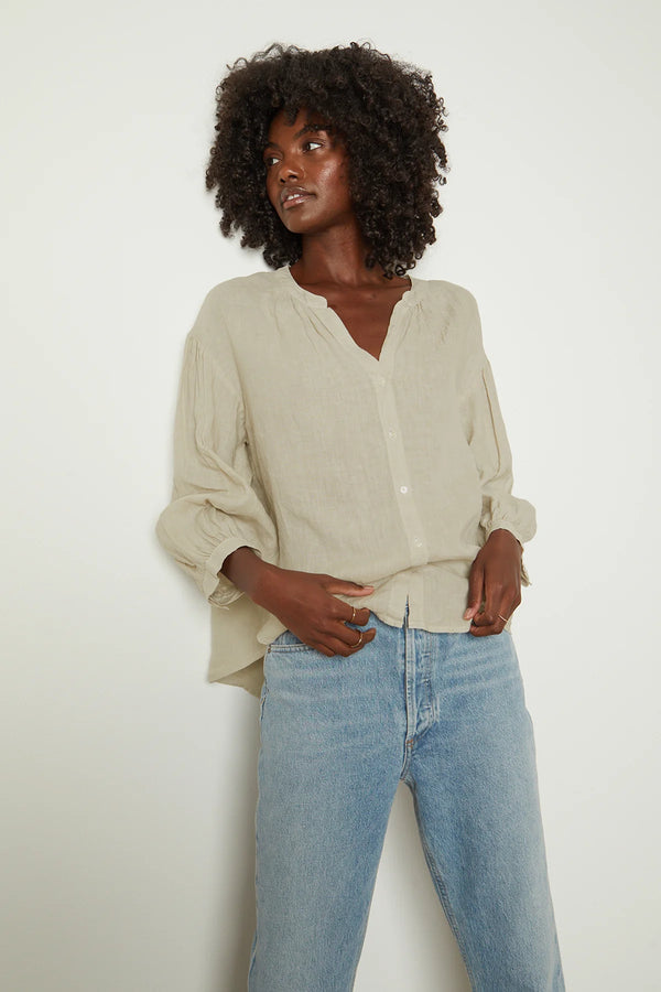 VELVET MATEA LINEN BUTTON-UP BLOUSE
