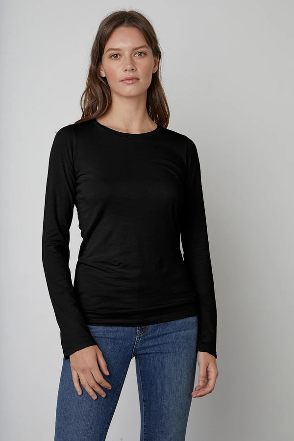 VELVET ZOFINA GAUZY WHISPER FITTED CREW NECK TEE