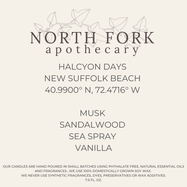 North Fork Apothecary Luxury Candles - Halcyon Days at New Suffolk Beach